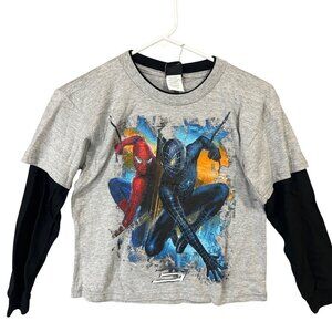 Marvel Spiderman 3 Kids Size 7 Grey T-Shirt With Black Long Sleeves NWT